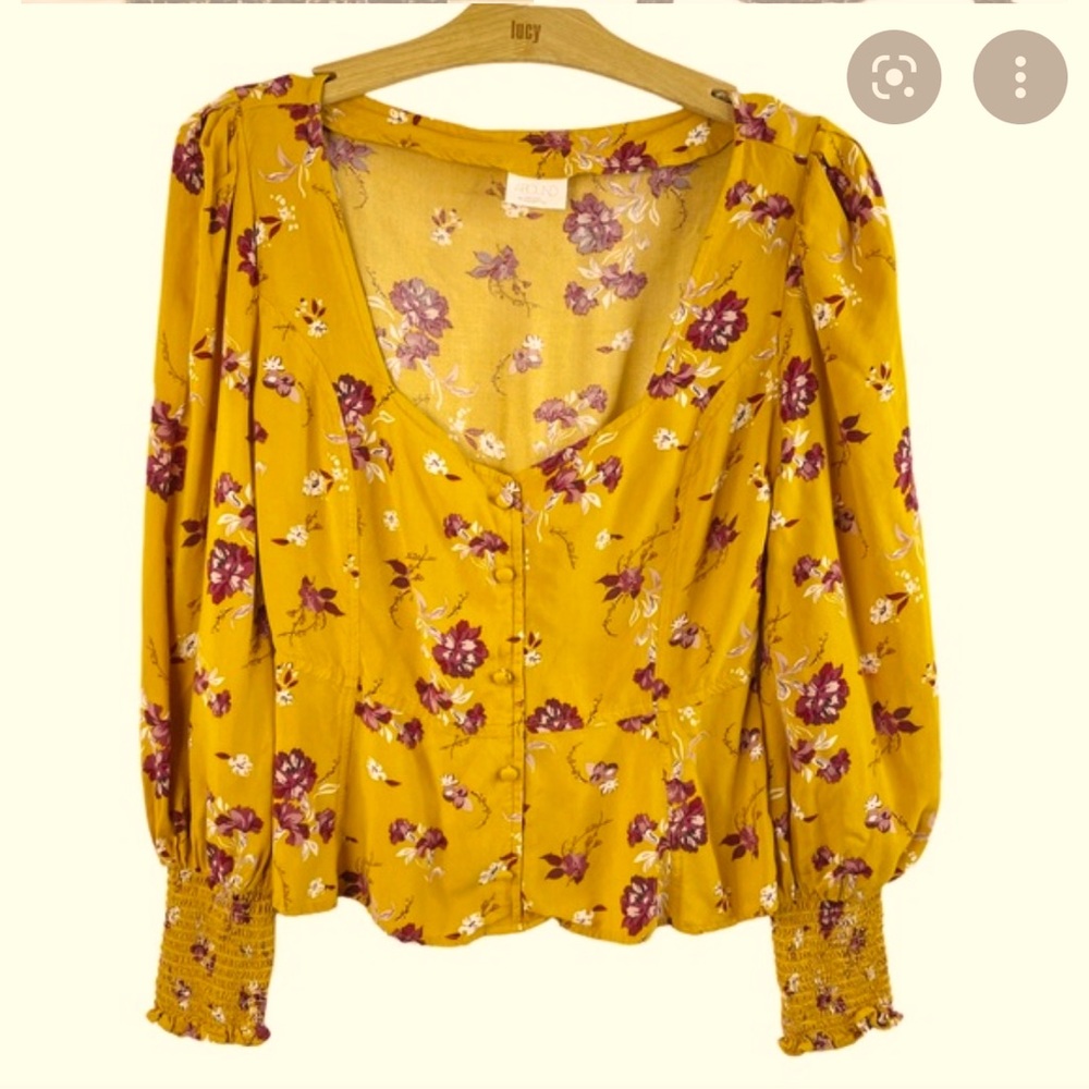 Abound mustard gold floral peplum blouse